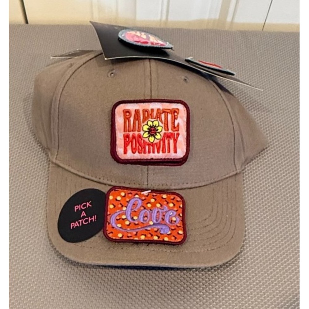 NWT No Boundaries NOBO Pick A Patch Baseball Cap Hat Beige Love Positivity Y2K